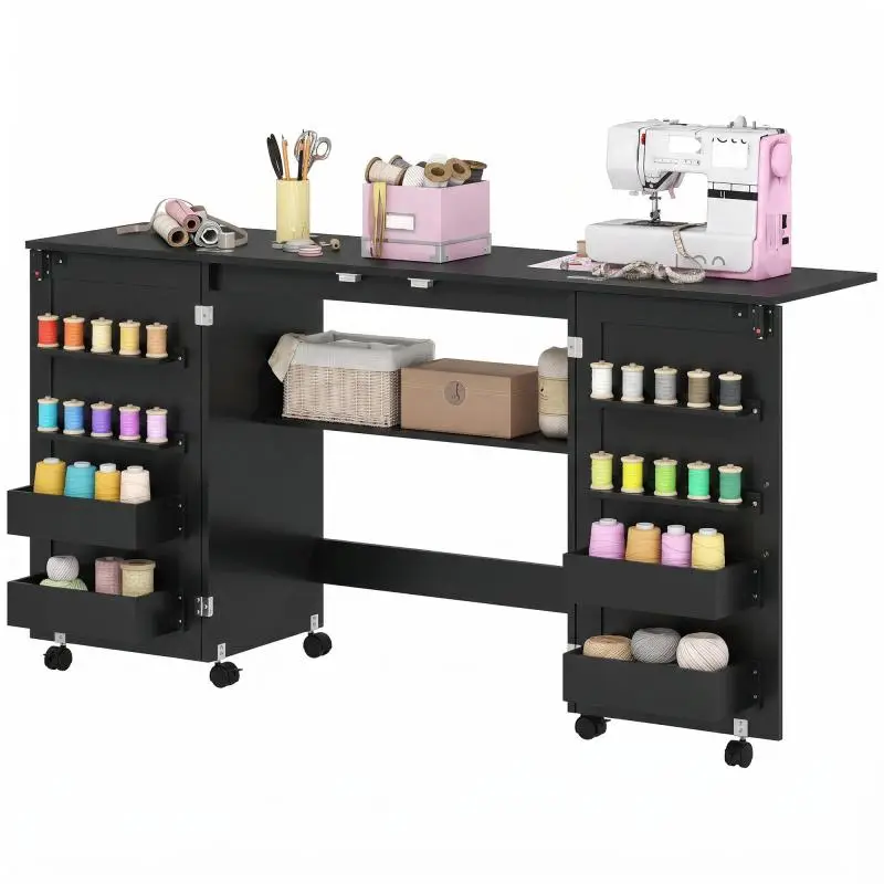Folding Sewing Table with Storage