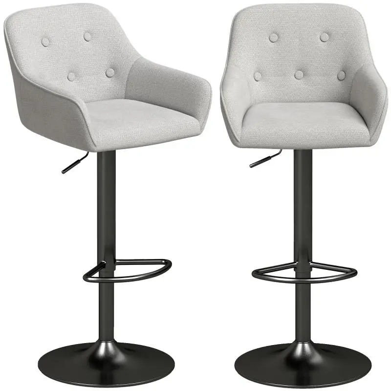 Set of 2 Adjustable Bar Stools in Grey Chenille