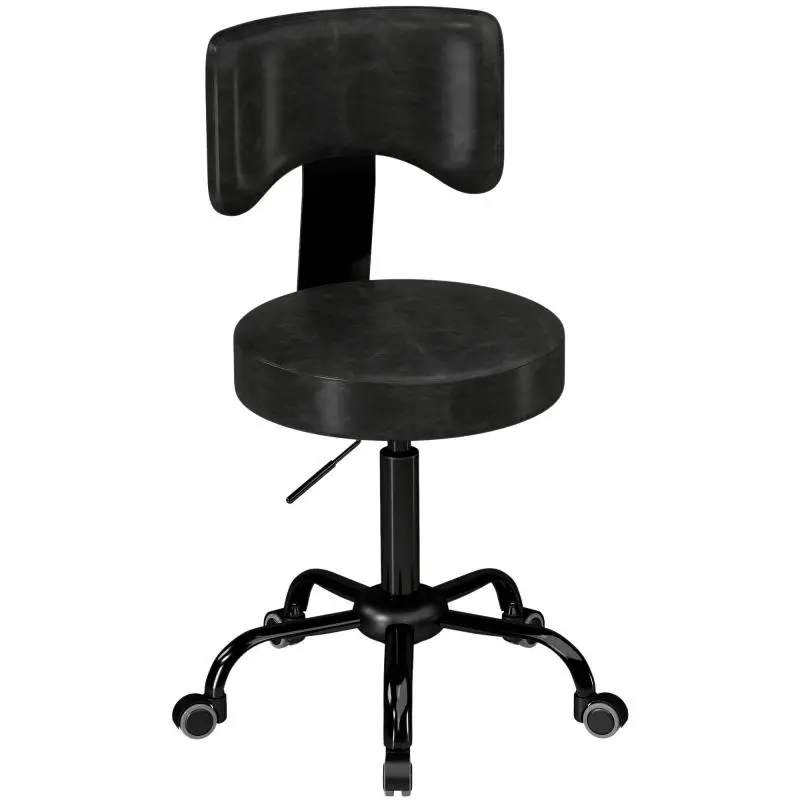 Adjustable Rolling Stool with Backrest, Black