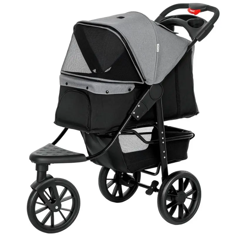 Foldable 3-Wheel Dog Stroller with Brake