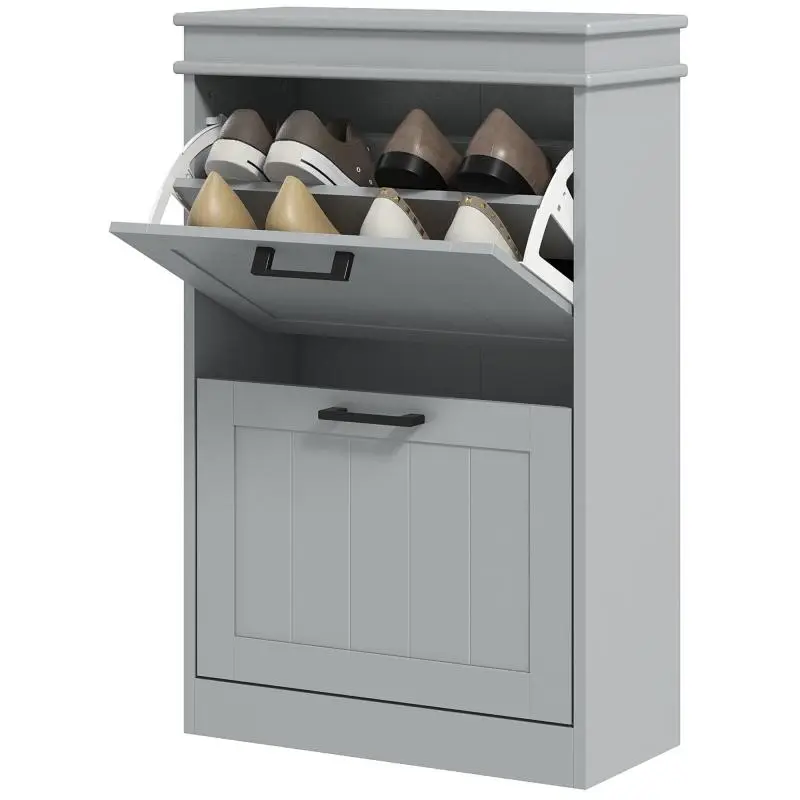Shoe Cabinet with 2 Drop-Down Doors, Grey