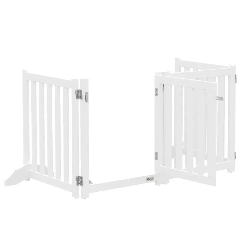 Foldable Wooden Dog Safety Gate, 4 Panels, White