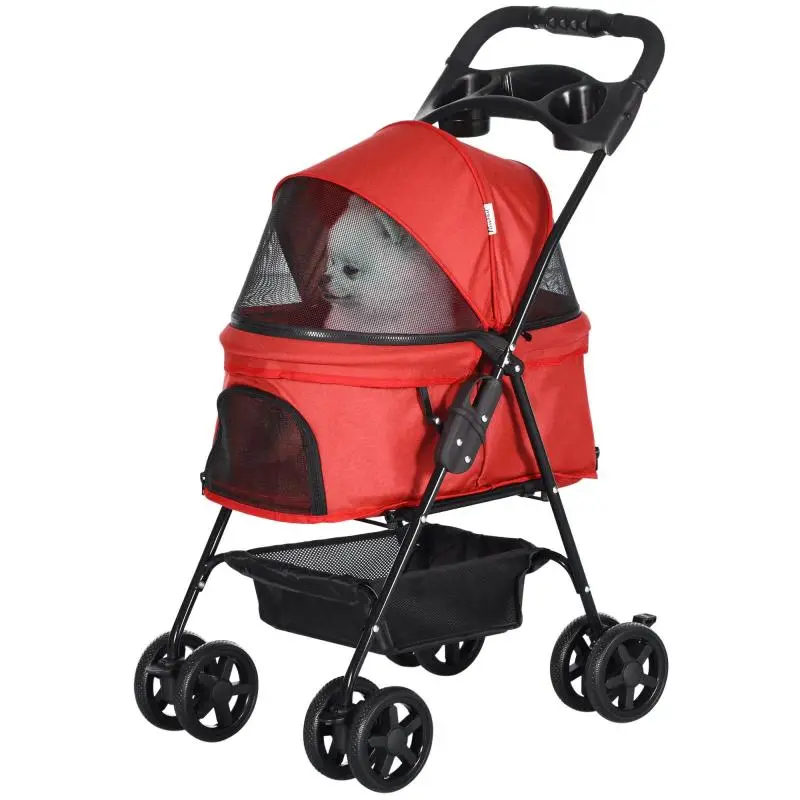 Foldable Pet Stroller with Storage Basket