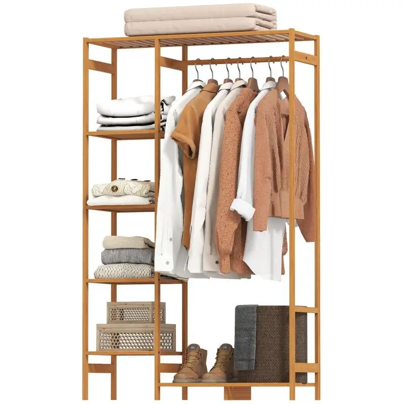 Bamboo Coat Stand with Shelf and Hanging Rail