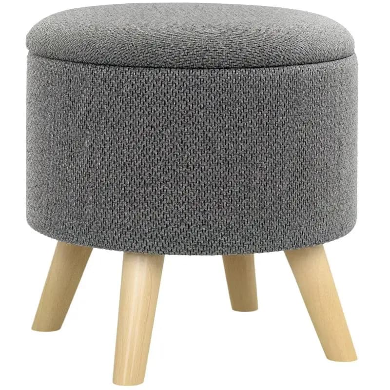 Round Storage Ottoman, Grey