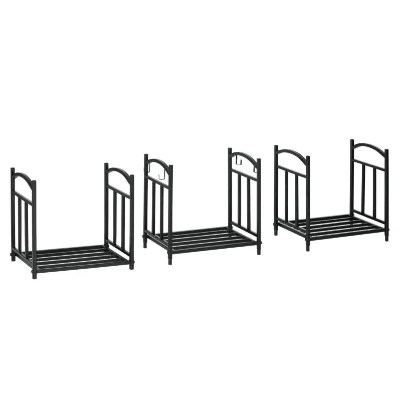 Indoor Firewood Rack with 4 Hooks, 46 × 32 × 126 cm