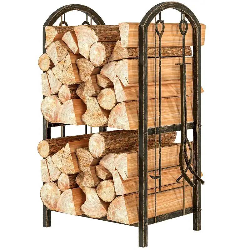 Indoor Firewood Rack with 4 Fireplace Tools, 43 × 30 × 74 cm