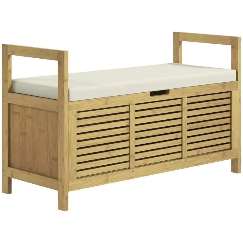 Bamboo Shoe Bench with Storage, 100 × 40 × 60 cm