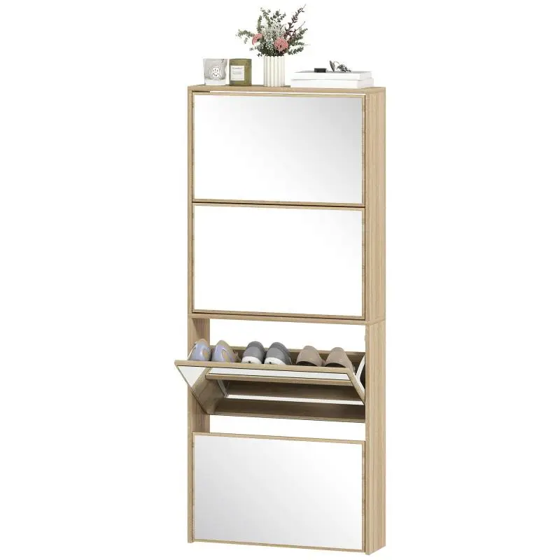 4-Door Mirrored Shoe Cabinet, 146 cm
