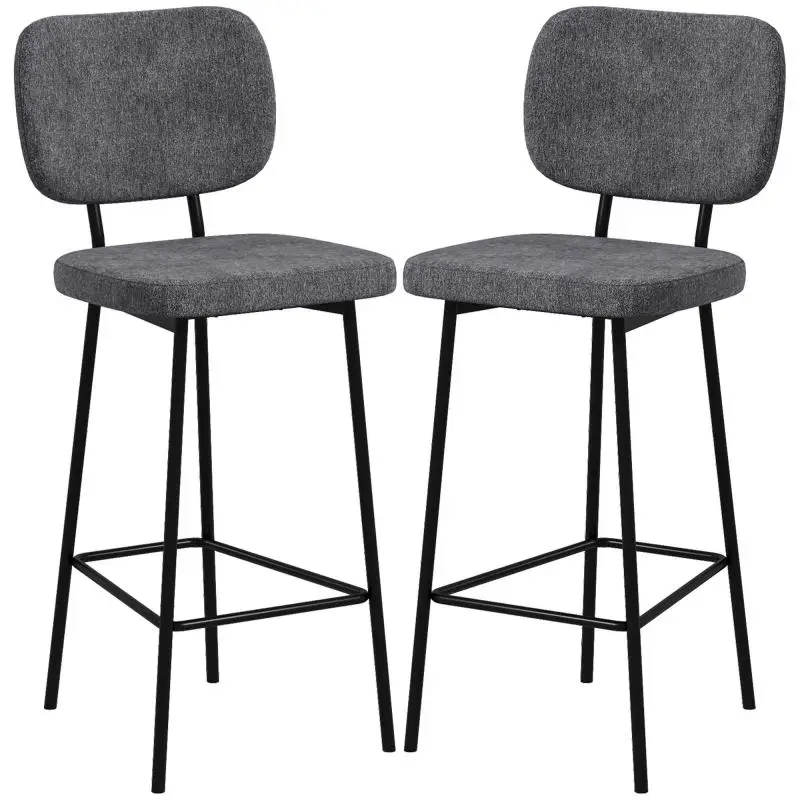 Set of 2 Bar Stools with Backrests and Footrests