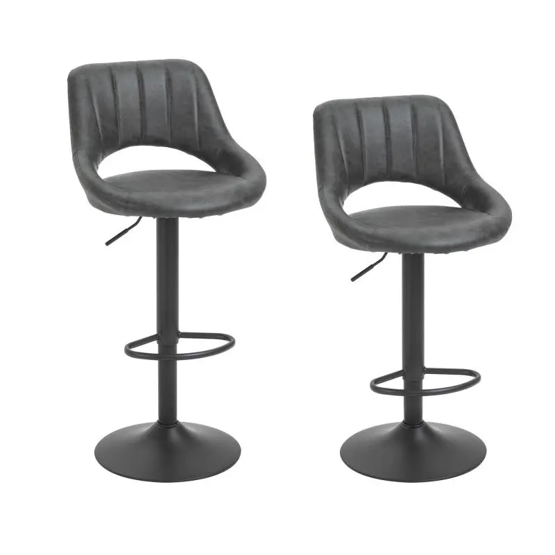 Set of 2 Faux Leather Bar Stools, Adjustable Height