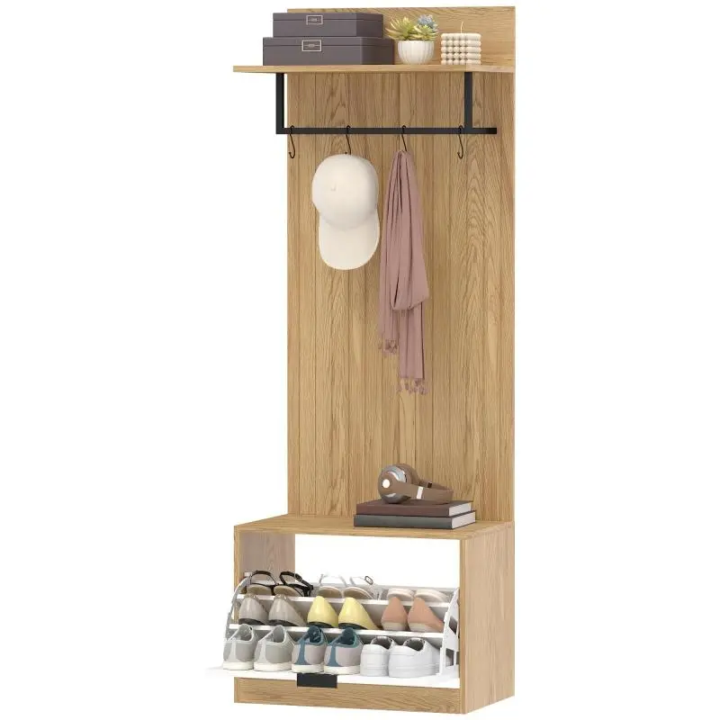Entryway Unit with Shoe Bench and 4 Hooks