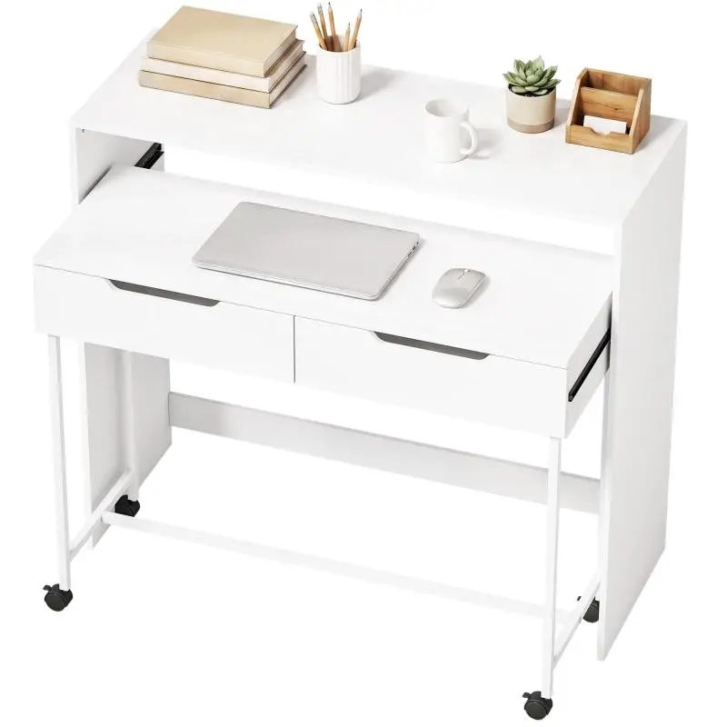 Extendable Computer Desk with 2 Drawers, 100 cm
