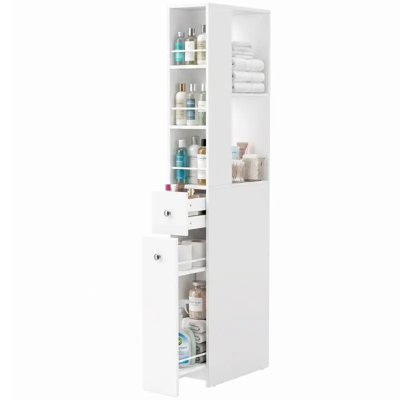 Tall Bathroom Cabinet with 2 Drawers and Shelves