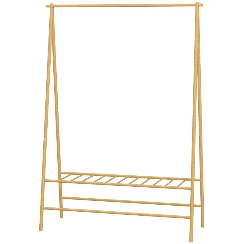 Bamboo Coat Rack with Shoe Shelf and Hooks