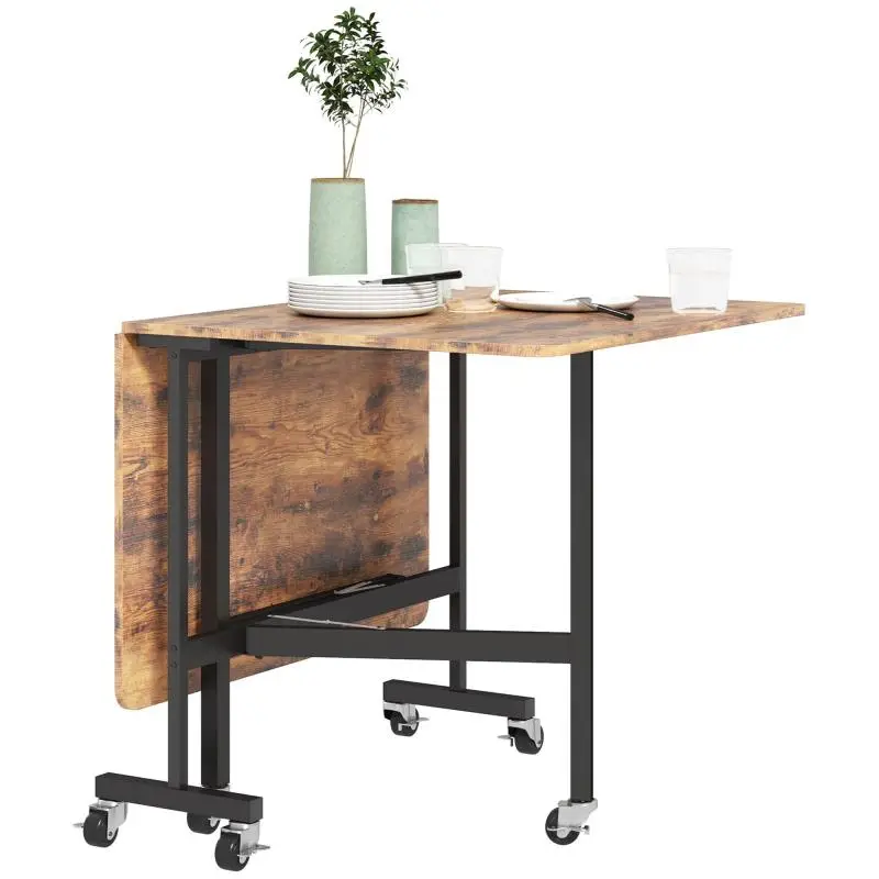 Foldable Dining Table with Castors, Rustic Brown