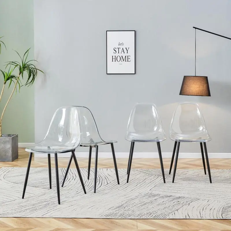 Set of 4 Dining Chairs, Transparent Plastic