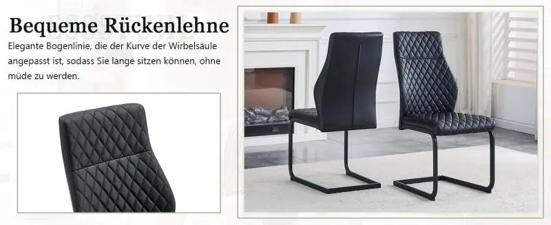Set of 2 Dining Chairs with Diamond-Pattern Backrest