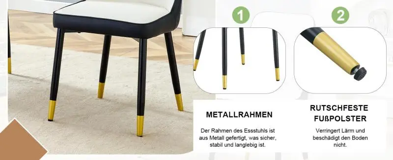 Set of 2 Dining Chairs, White and Black