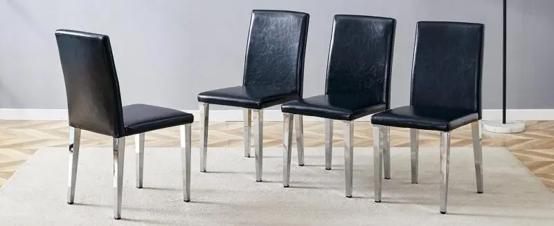 Set of 4 Dining Chairs in Black and Silver