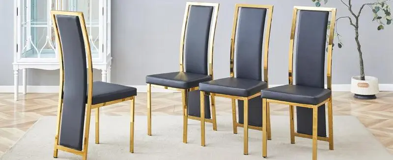 Set of 4 Dining Chairs, Black and Gold