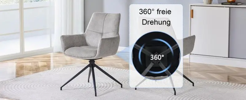 Set of 2 Swivel Dining Chairs, Grey