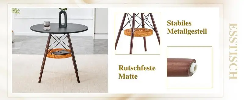 Round Dining Table, 80 cm, with Storage Basket