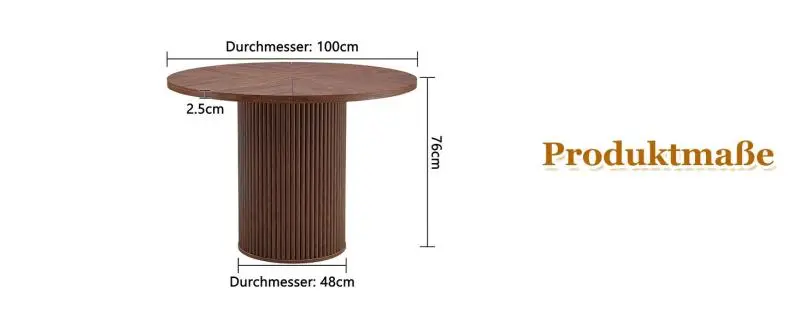 Round Dining Table, 100 cm, Walnut Finish