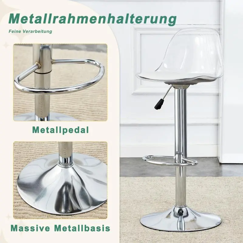 Set of 2 Swivel Bar Stools, 82–104 cm
