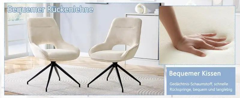 Set of 2 Swivel Dining Chairs, 87 cm