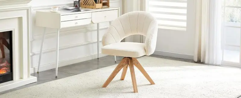 Set of 2 Swivel Dining Chairs, White Fabric