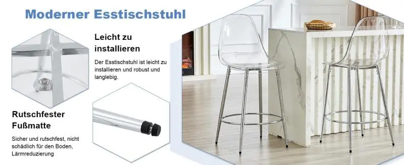 Set of 2 Transparent Bar Stools, 102 cm