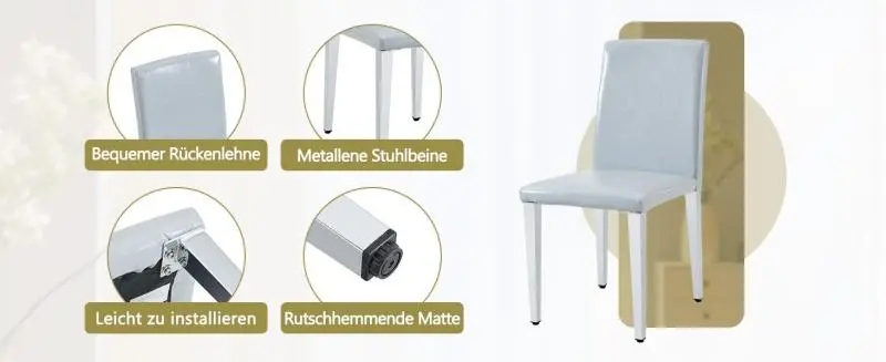 Set of 4 Dining Chairs, Light Grey and Silver