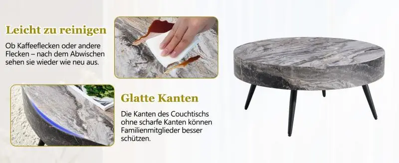 Round Coffee Table, 70 cm, Grey Marble-Effect