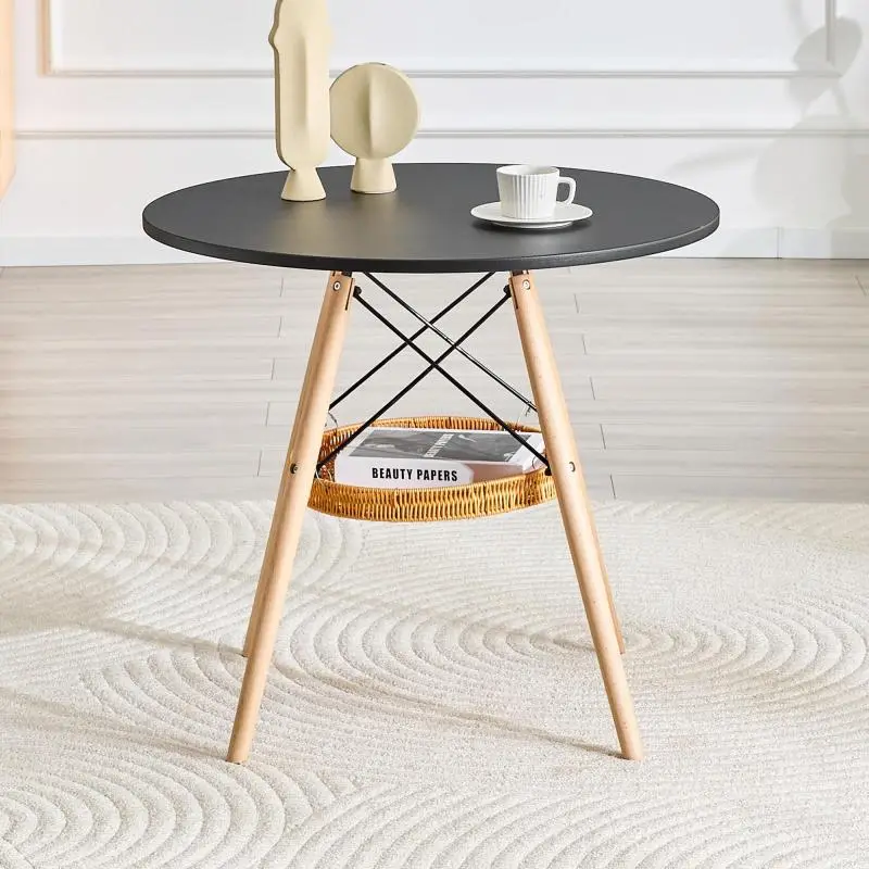 Round Dining Table, 80 cm, Black and Wood