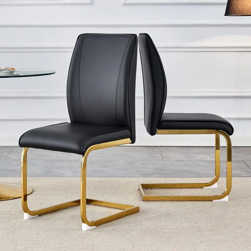 Black Dining Chairs with Gold Legs, Set of 2