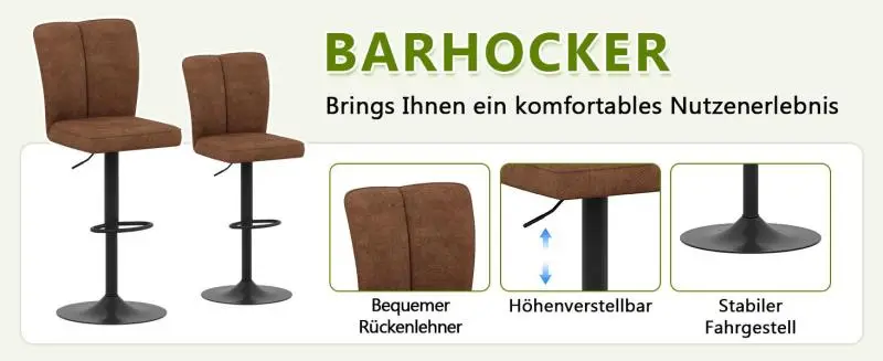 Height-Adjustable Swivel Bar Stools, Set of 2
