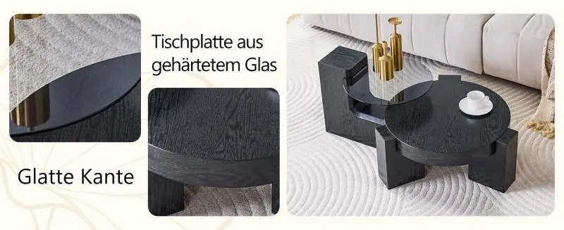 Nesting Coffee Table Set with Grey Glass Top