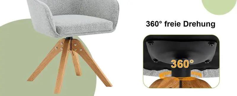 Set of 2 Swivel Dining Chairs with Wood Legs