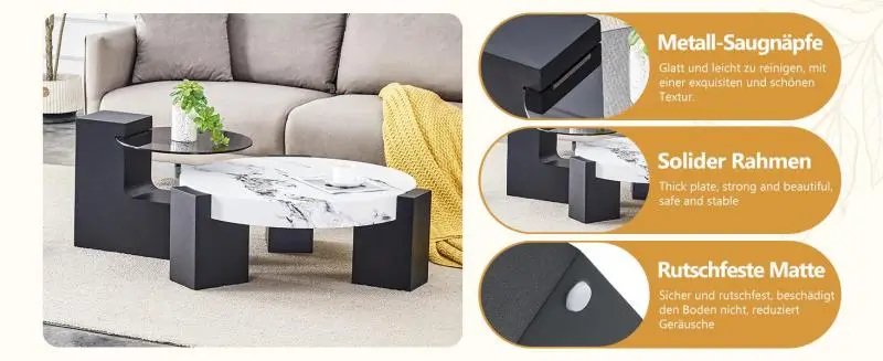 Round Nesting Side Tables with Marble-Effect Top