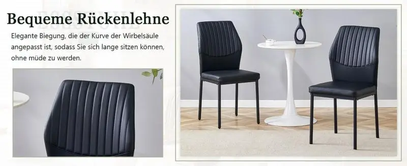 Set of 4 Dining Chairs with Black Metal Legs