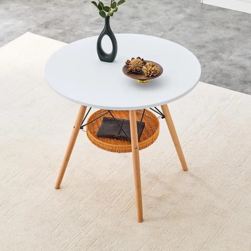 Round Dining Table with Storage Basket, 80 cm