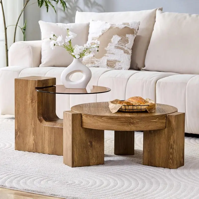 Separable Coffee Table Set with Brown Tinted Glass