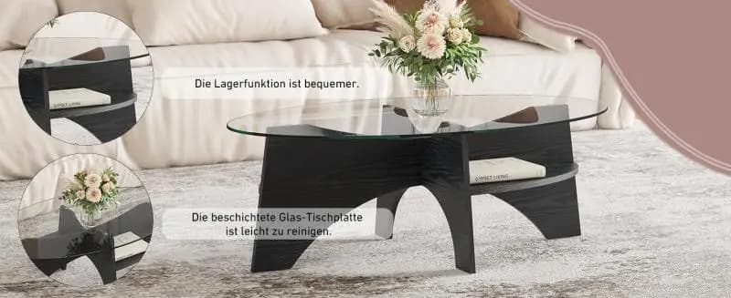 Oval Glass Side Table, 104.9 cm
