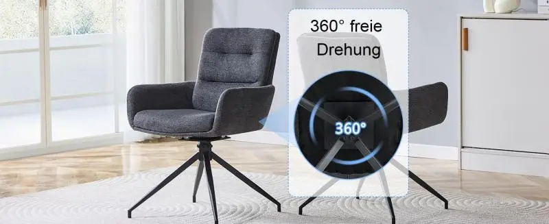 Set of 2 Swivel Dining Chairs, Dark Grey
