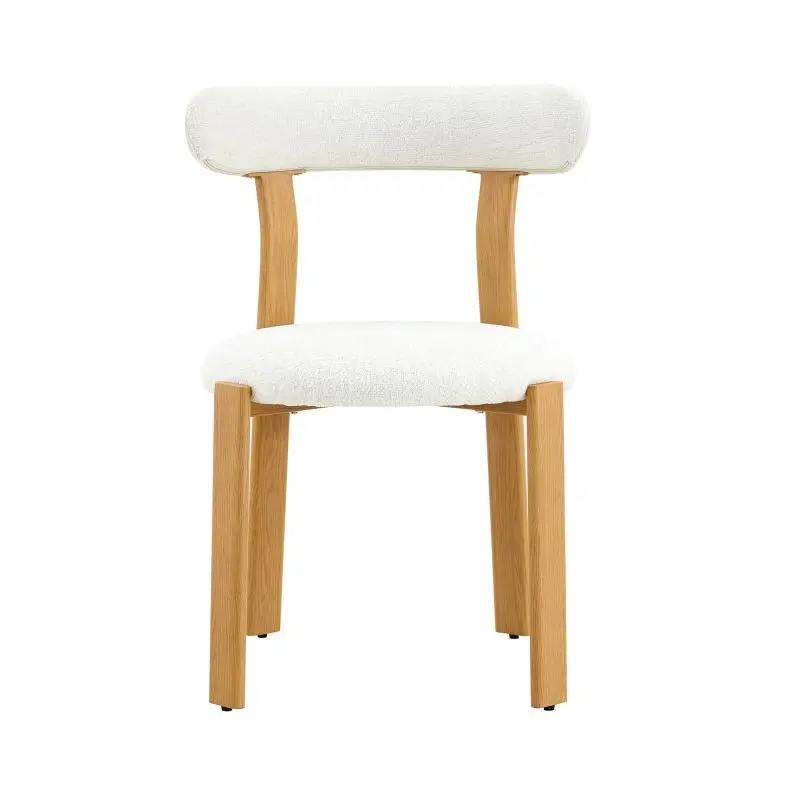 Set of 2 Dining Chairs, White Bouclé