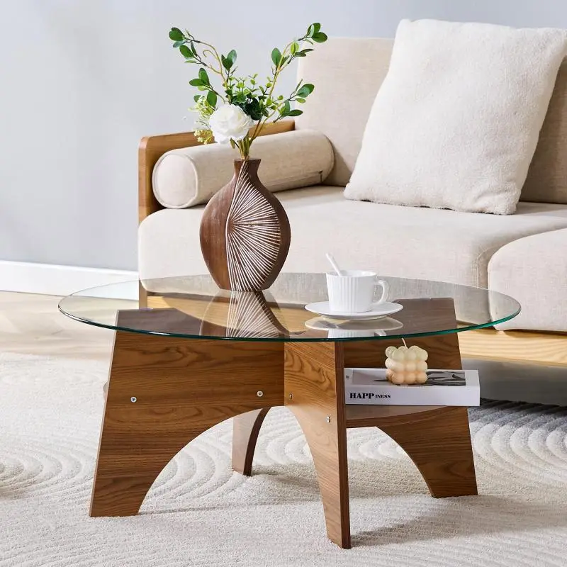 Round Side Table with Glass Top, 80 cm