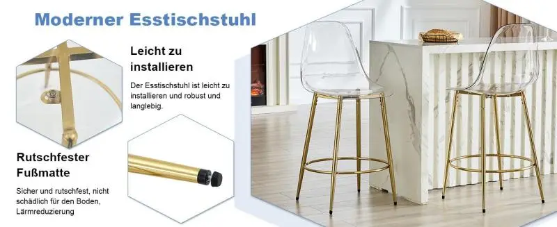 Set of 2 Transparent Bar Stools, 102 cm