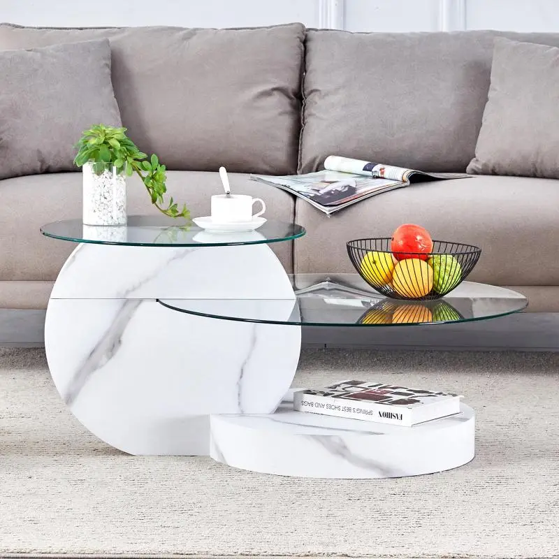 Coffee Table with Glass Top, 90 cm