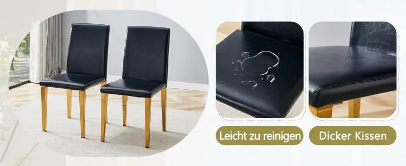 Set of 2 Dining Chairs in Black and Gold